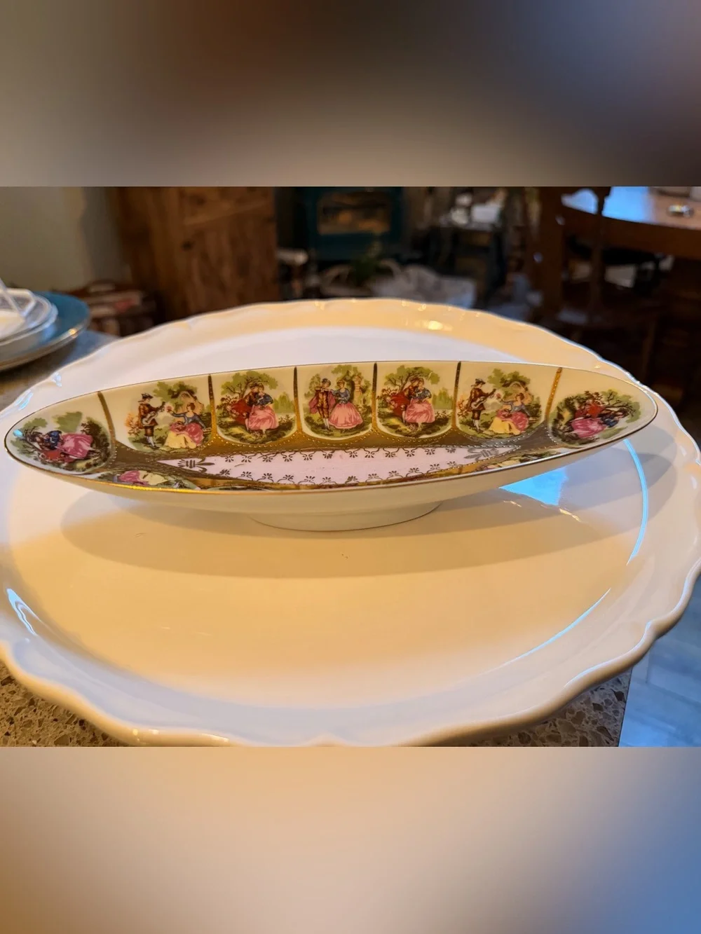 Royal Vienna Arnart Imports Relish Dish, Courting Couples - c.1950+